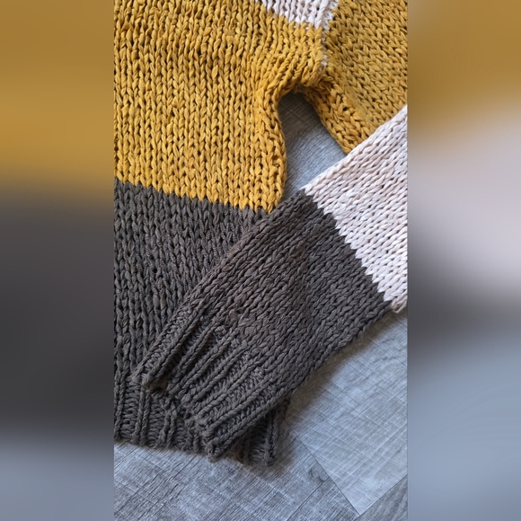 Wild Honey V-Neck Sweater in Cream, Mustard, and Brown - Picture 3 of 5